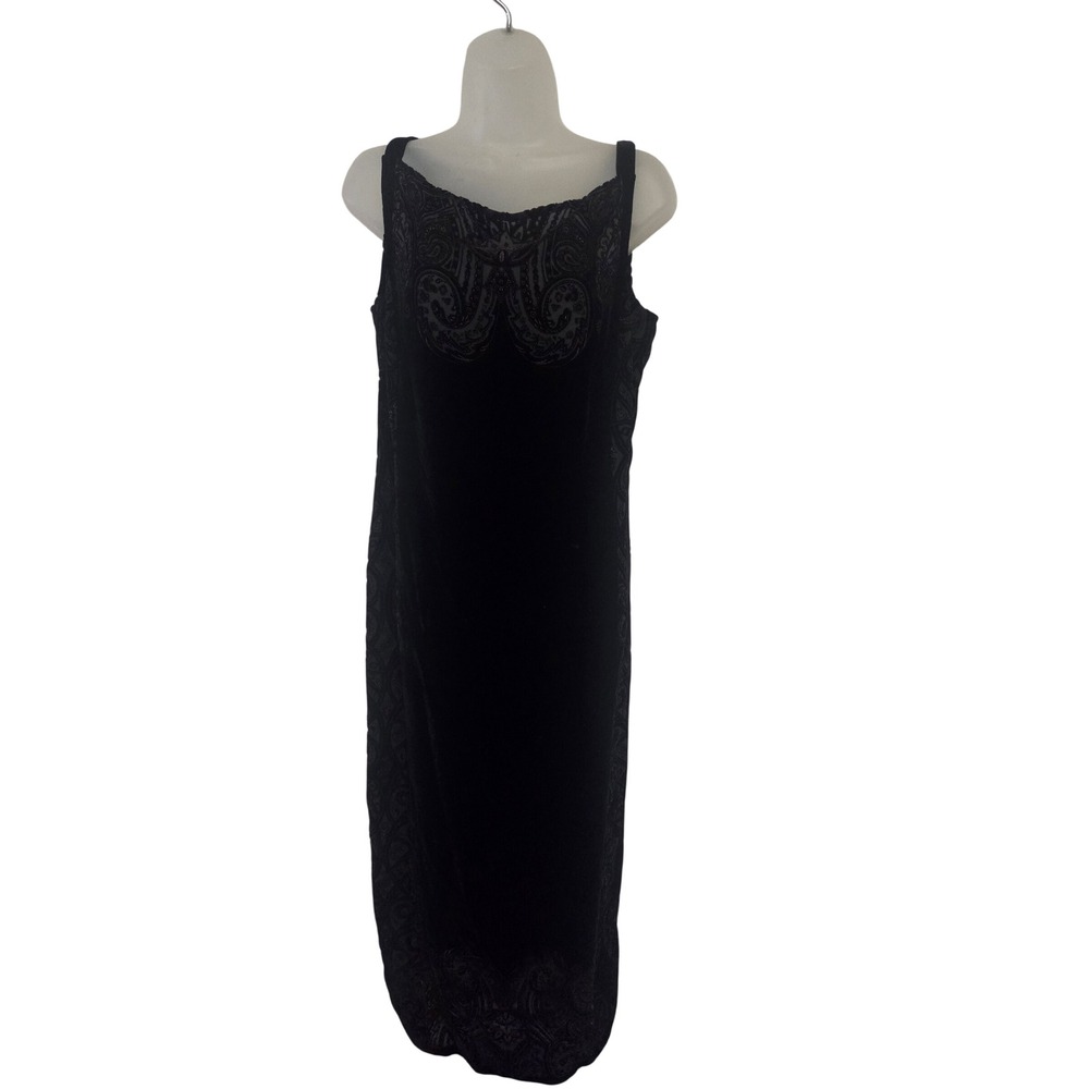 Carole Little Vintage Silk Velvet Paisley Burnout Midi Dress Black Copper 80s